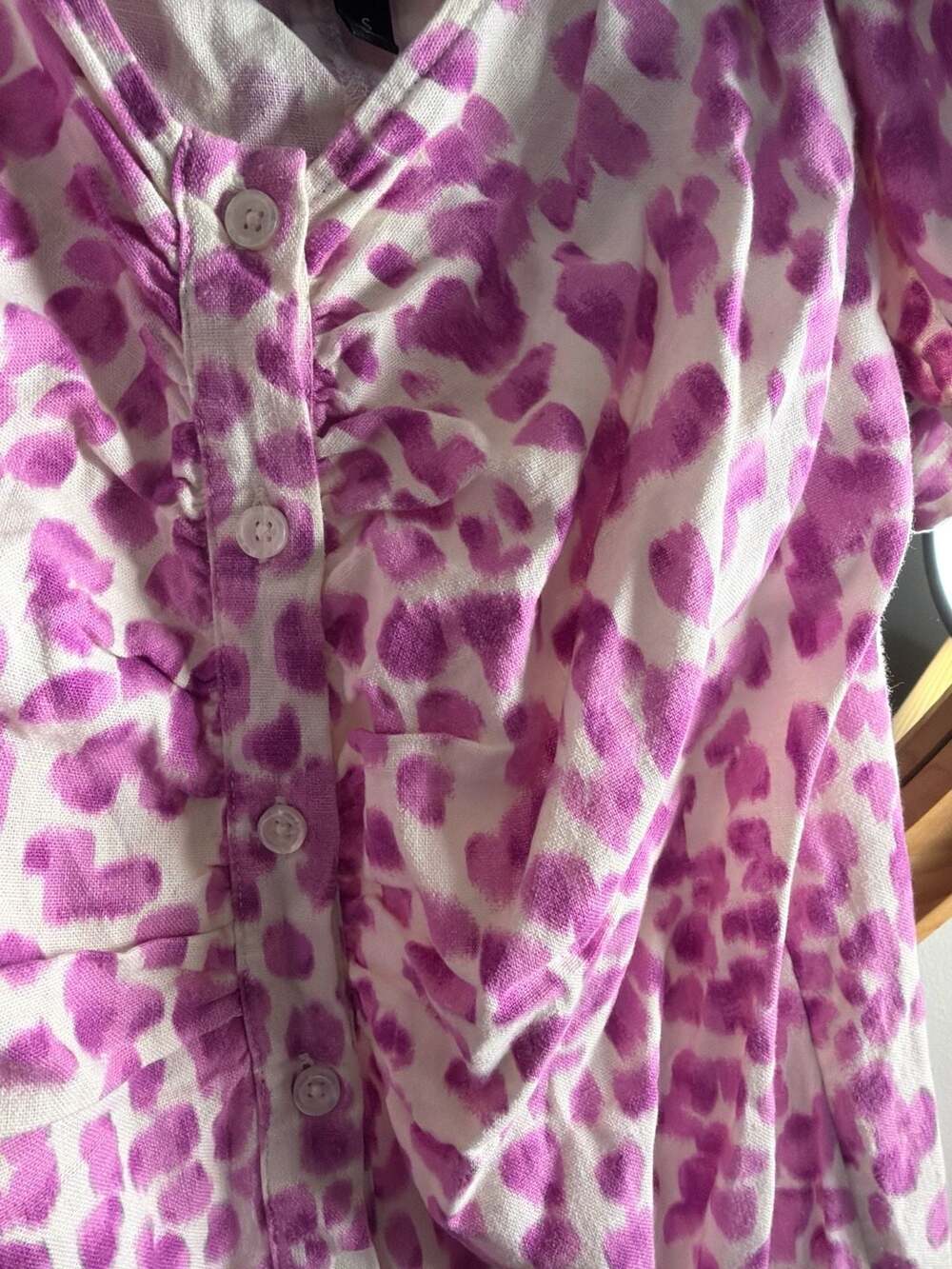 Who What Wear Purple Leopard Print Puff Sleeve Button Front Midi Dress - Picture 4 of 5